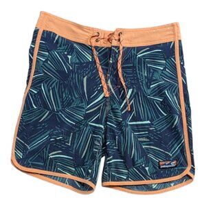 Patagonia Scallop Hem Wavefarer Board Shorts Mens 30 Blue Green Tropical Swim